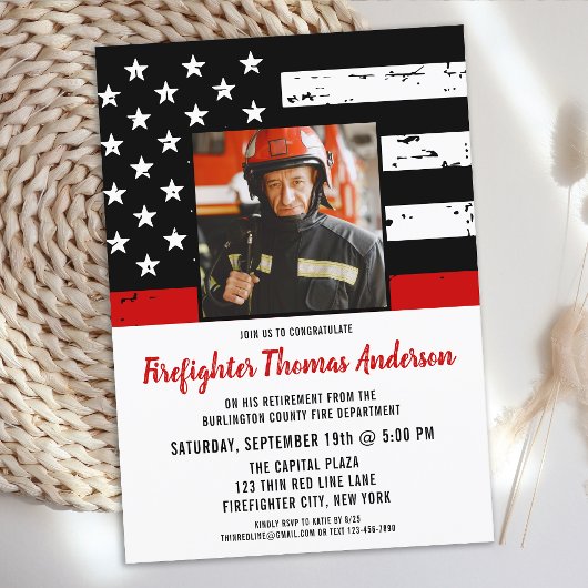 薄い赤線の写真消防士の退職パーティー 招待状