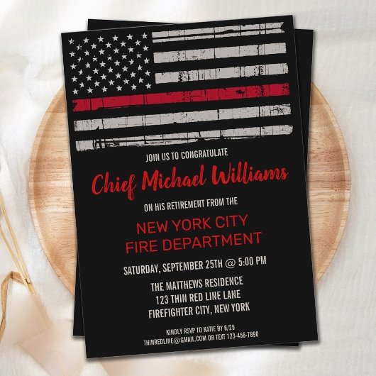 薄い赤線の旗 ファイヤーファイター 消防士 引退 招待状