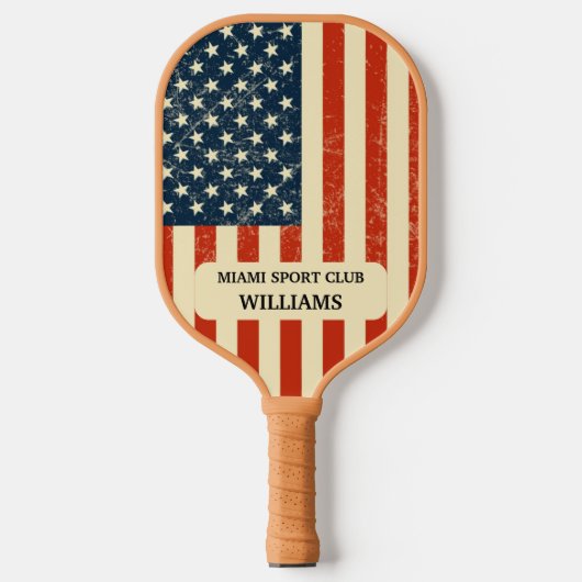 薄い赤線の消防パーソナライズされた士モノグラム ピックルボールラケット (正面)