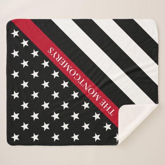 薄い赤線の消防フラッグモノグラム名 シェルパブランケット (正面(横))