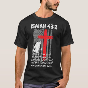 薄い赤線の消防士クロス聖書の詩アメリカ Tシャツ
