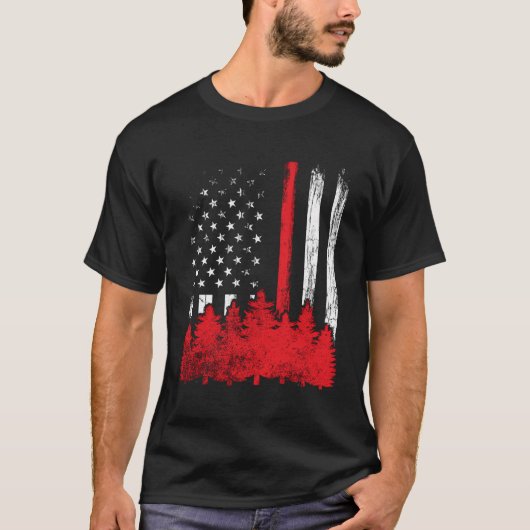 薄い赤線アメリカ国旗ワイルドランド消防士 Tシャツ (正面)