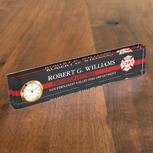 薄い赤線カスタマイズ名前および駐屯地番号 デスクネームプレート (側面)