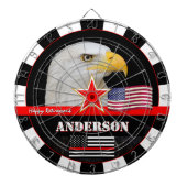 薄い赤線ダーツ、米国国旗、消防士/アメリカ ダーツボード (正面)