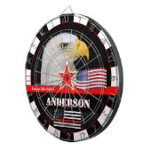 薄い赤線ダーツ、米国国旗、消防士/アメリカ ダーツボード (正面右)