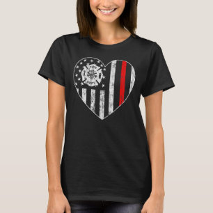薄い赤線ハートアメリカ国旗の消防士パー Tシャツ