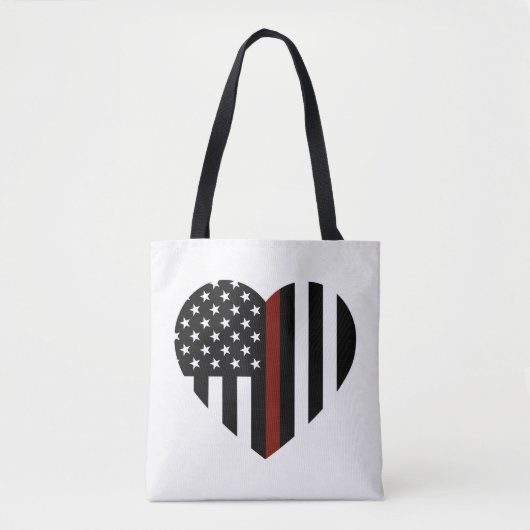 薄い赤線ハート形アメリカ国旗 トートバッグ (正面)