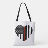 薄い赤線ハート形アメリカ国旗 トートバッグ (裏面)