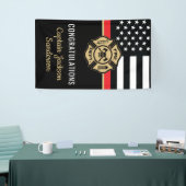 薄い赤線フラグおめでとう消防士退職 横断幕 (トレードショー)