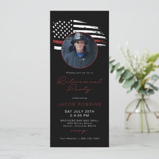 薄い赤線フラッグファイアマン退職パーティー文字 招待状 (スタンド正面)