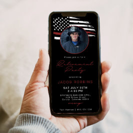 薄い赤線フラッグファイアマン退職パーティー文字 招待状