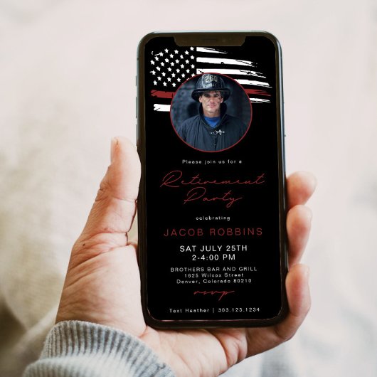 薄い赤線フラッグファイアマン退職パーティー文字 招待状