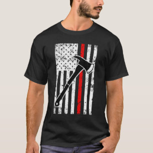 薄い赤線消防士の人の旗のTシャツ Tシャツ