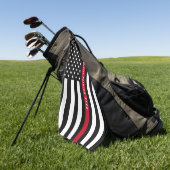 薄い赤線消防士の米国旗のモノグラム ゴルフタオル (グリーン)