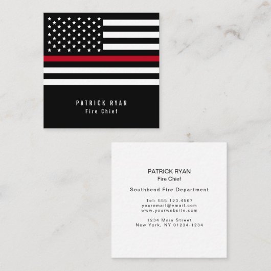 薄い赤線消防士の米国旗 スクエア名刺 (正面/裏面)