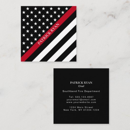 薄い赤線消防士は及びストライプな旗主演します スクエア名刺 (正面/裏面)