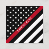 薄い赤線消防士は及びストライプな旗主演します スクエア名刺 (正面)