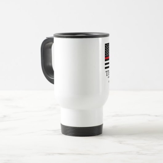 薄い赤線米国旗のカスタムは感謝していしています トラベルマグ (正面左)