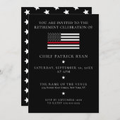 薄い赤線黒の消防士の旗の退職パーティー 招待状 (正面/裏面)