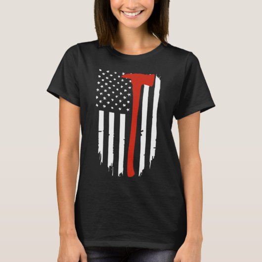 薄い赤線Axアメリカ国旗のパトリオット消防士 Tシャツ (正面)