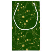 薄い金ゴールド線と緑のシャムロックを持つ緑 スモールペーパーバッグ (裏面)