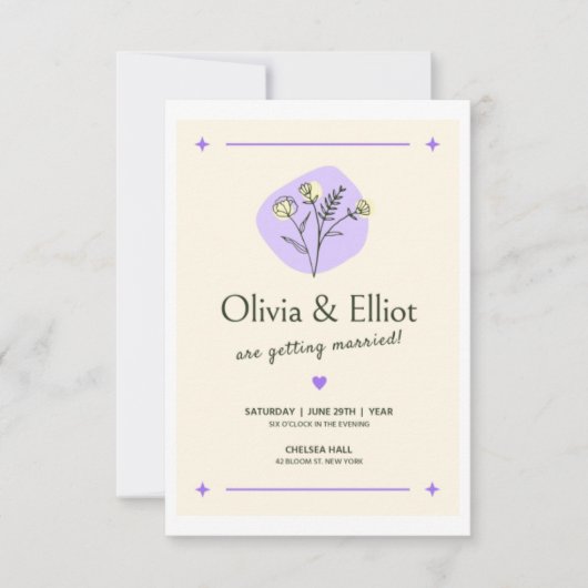 薄い銀の縁を持つ白い結婚式招待状 招待状 (正面)