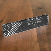 薄い陰刻EMS EMTの星のストライプなモノグラム デスクネームプレート (側面)