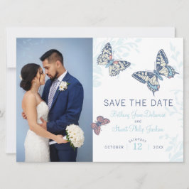 薄い青いインクの蝶のデザイン Save the Date 招待状
