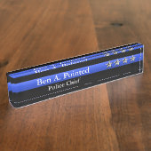 薄い青いライン – チーフ4つ星ランク デスクネームプレート (側面)