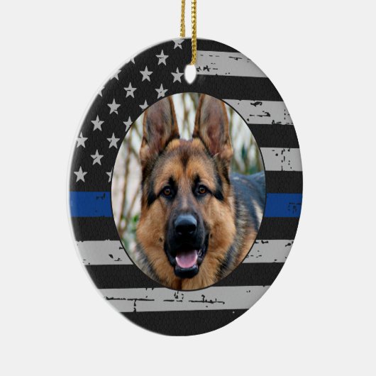 薄い青いライン – 愛するメモリ内 – K9警察犬 セラミックオーナメント (右)