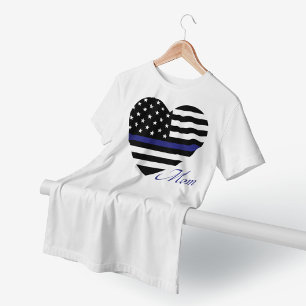 薄い青いライン:警察のママ戦車トップ Tシャツ
