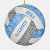 薄い青い灰色の白いスポーティガーリーバレーボール セラミックオーナメント (裏面)