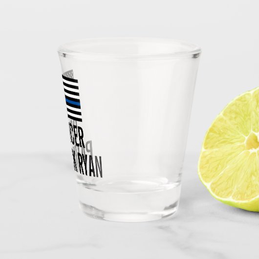 薄い青い線のアメリカンフラグのモノグラム名 ショットグラス (右)