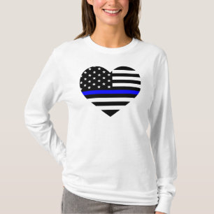 薄い青い線のアメリカ国旗-女性用Tシャツ Tシャツ