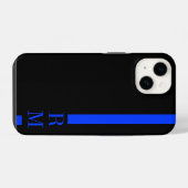 薄い青い線のイニシャルカスタム iPhoneケース (裏面横)