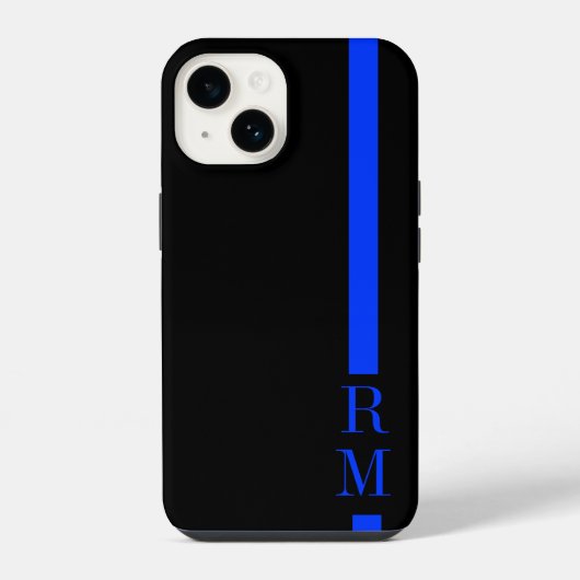 薄い青い線のイニシャルカスタム iPhoneケース (裏面)