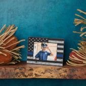 薄い青い線のカスタム写真警察官 フォトプラーク (側面)