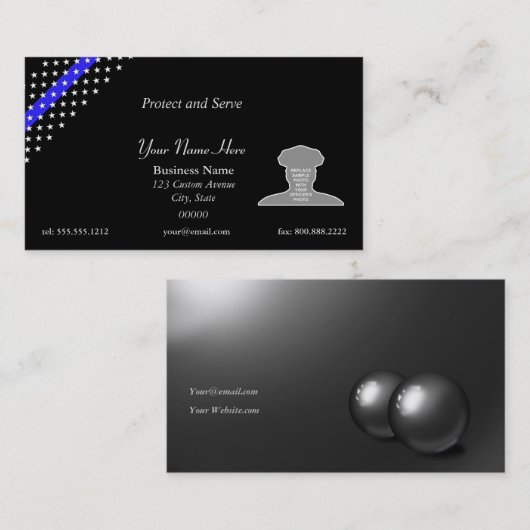 薄い青い線のカスタム写真 名刺 (正面/裏面)