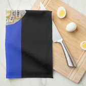 薄い青い線のフラグとバッジ キッチンタオル (四つ折り)