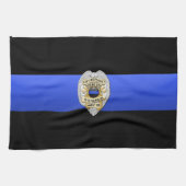 薄い青い線のフラグとバッジ キッチンタオル (横)