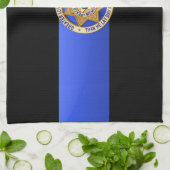 薄い青い線のフラグとバッジ キッチンタオル (折り畳み)