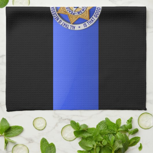 薄い青い線のフラグとバッジ キッチンタオル (折り畳み)
