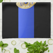 薄い青い線のフラグとバッジ キッチンタオル (折り畳み)