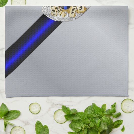 薄い青い線のフラグとバッジ キッチンタオル (折り畳み)