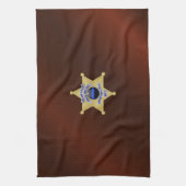 薄い青い線のフラグとバッジ キッチンタオル (縦)