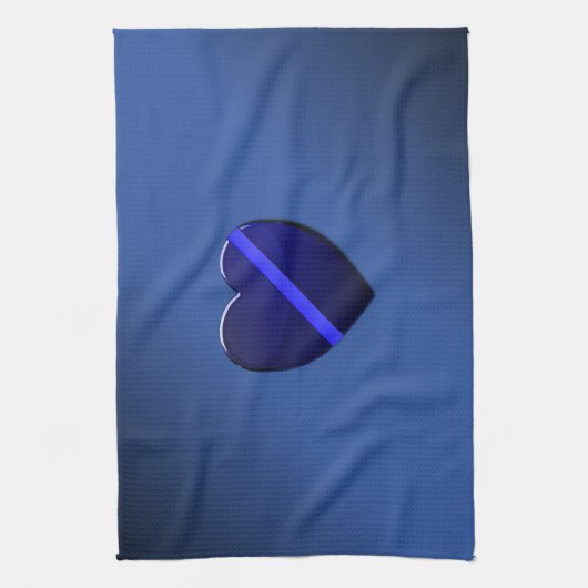 薄い青い線のフラグとバッジ キッチンタオル (縦)