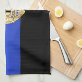薄い青い線のフラグとバッジ キッチンタオル (四つ折り)
