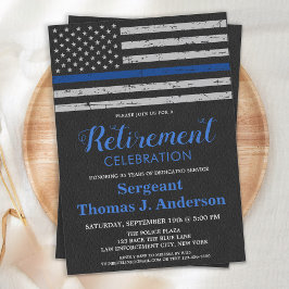 薄い青い線のフラグ革の警察の退職 招待状