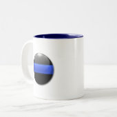 薄い青い線のボタ白熱［赤熱］光を放つンと金ゴールドバッジ ツートーンマグカップ (正面左)