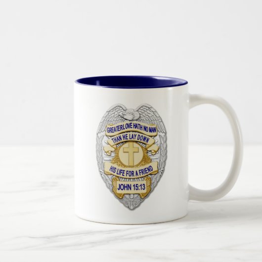 薄い青い線のボタ白熱［赤熱］光を放つンと金ゴールドバッジ ツートーンマグカップ (右)